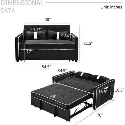 2 PC Pull Out Sofa Bed with Adjustable Backrest
