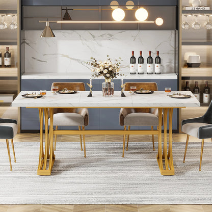 63-Inch Rectangular Dining Table with Faux Marble Table Top, (Chairs Not Included)