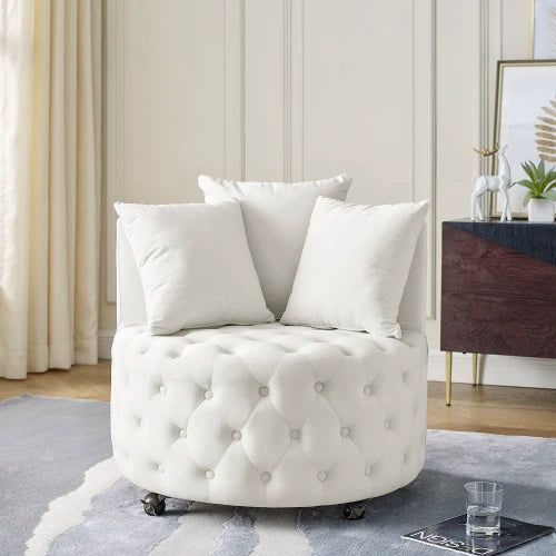 Tufted, Velvet Swivel Chair With Throw Pillows