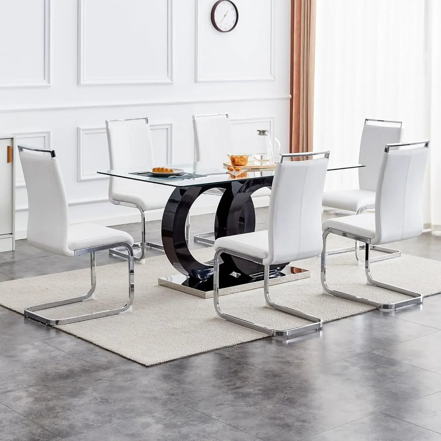 Modern Faux Leather Glass Dining Room Set