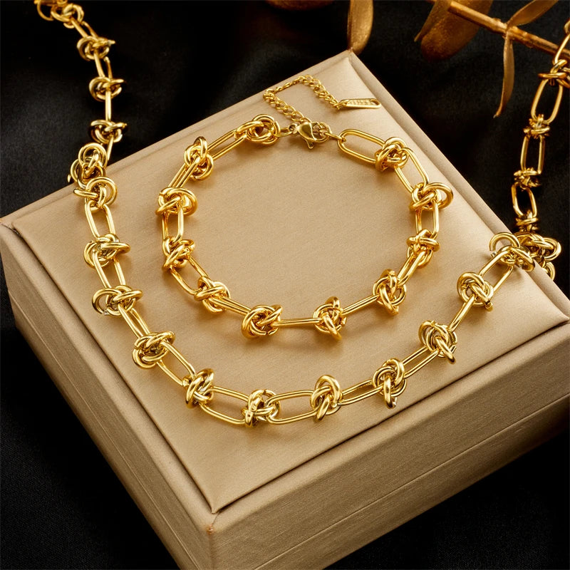 Twist Knot Necklace & Bracelet Set