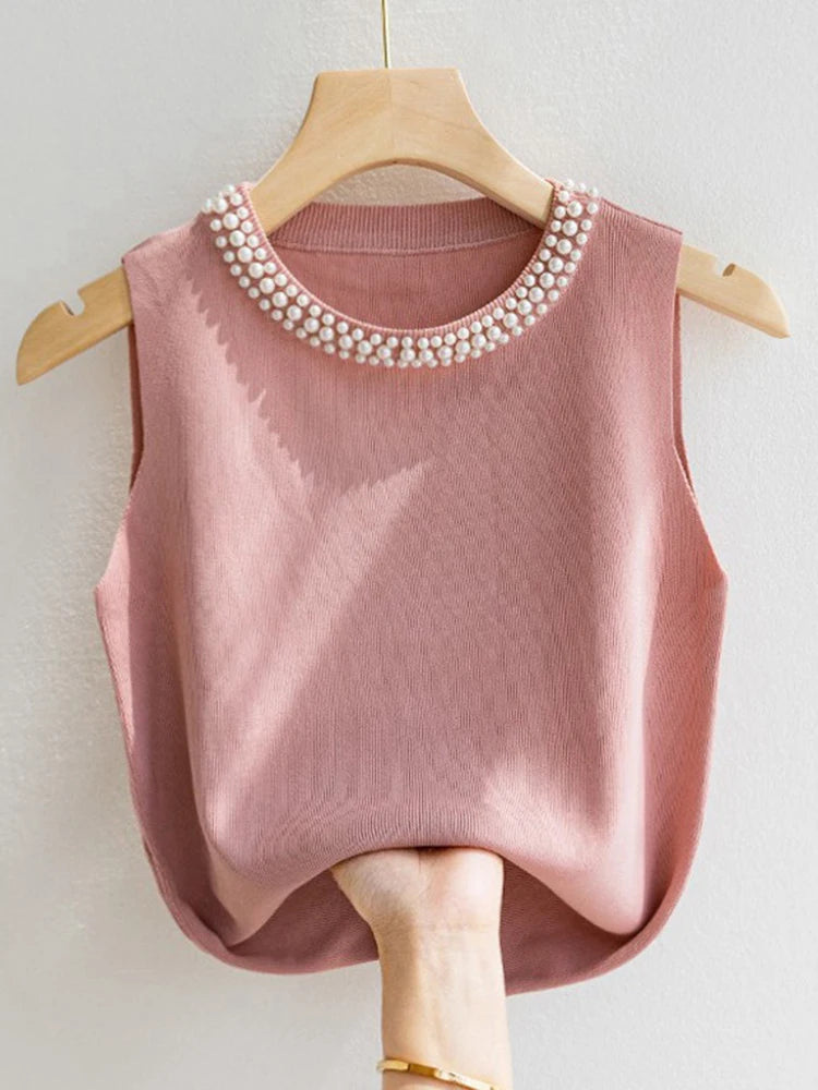 Beaded Collar Sweater Tank