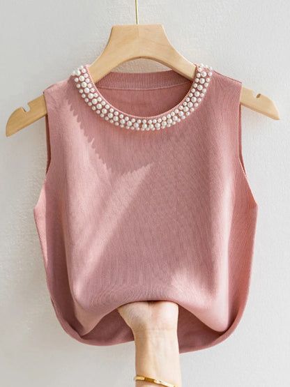 Beaded Collar Sweater Tank