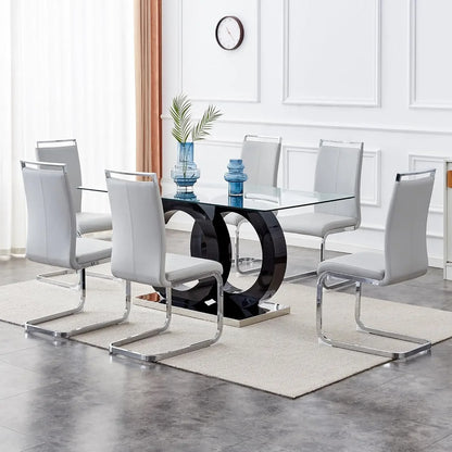 Modern Faux Leather Glass Dining Room Set