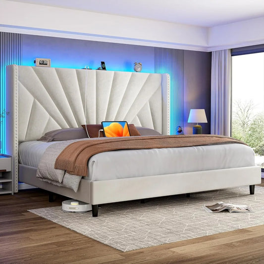 Modern Velvet Headboard With LED