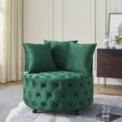 Tufted, Velvet Swivel Chair With Throw Pillows