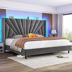 Modern Velvet Headboard With LED