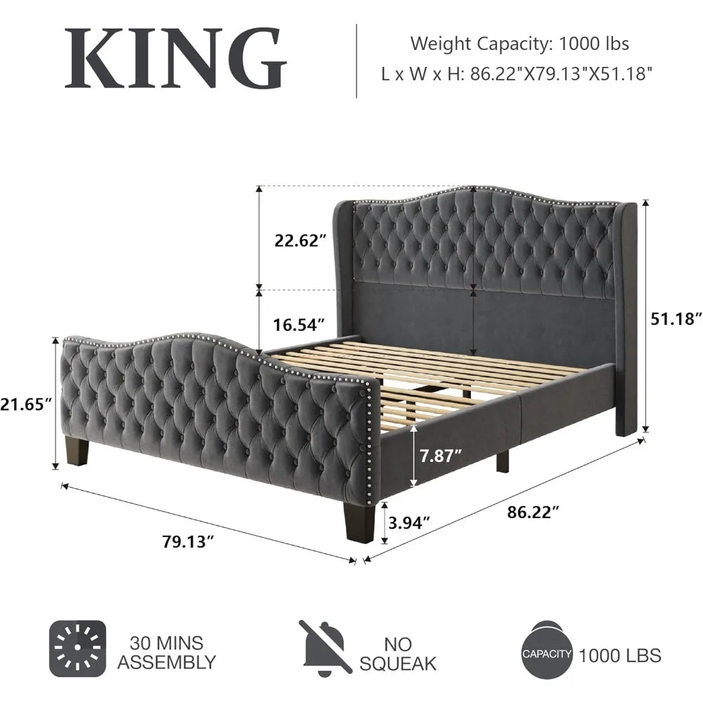 Luxury Tufted King Platform Bed