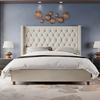 Queen Size Velvet Upholstered Bed Frame