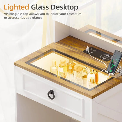 Compact Vanity with Lights, Mirror & Jewelry Storage