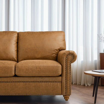 Faux Leather Sofa with Rolled Arms
