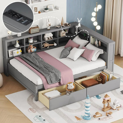 Space Saving Full Size Daybed With Bookcase & Charging Station