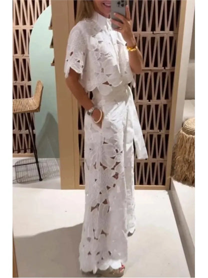 Elegant Floral Laser Cut Pant Set