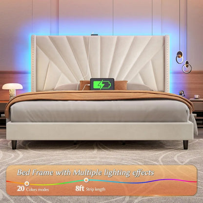 Modern Velvet Headboard With LED