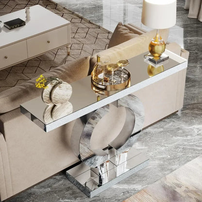 Entryway Glass Sofa Table with Mirror Finish