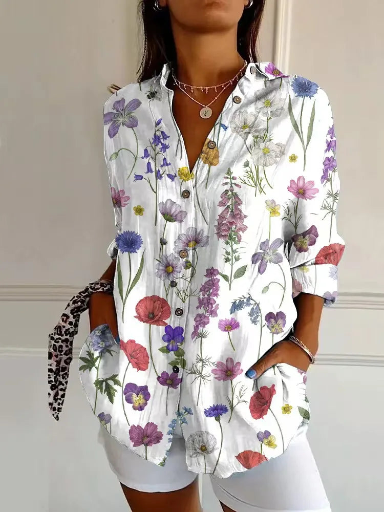Chic Printed Button Down Blouse