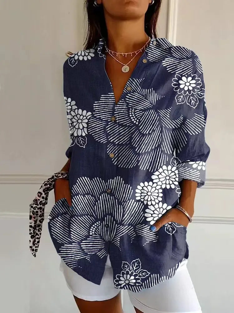 Chic Printed Button Down Blouse