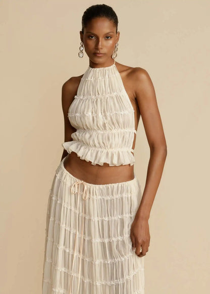 Ruched Halter Skirt Set