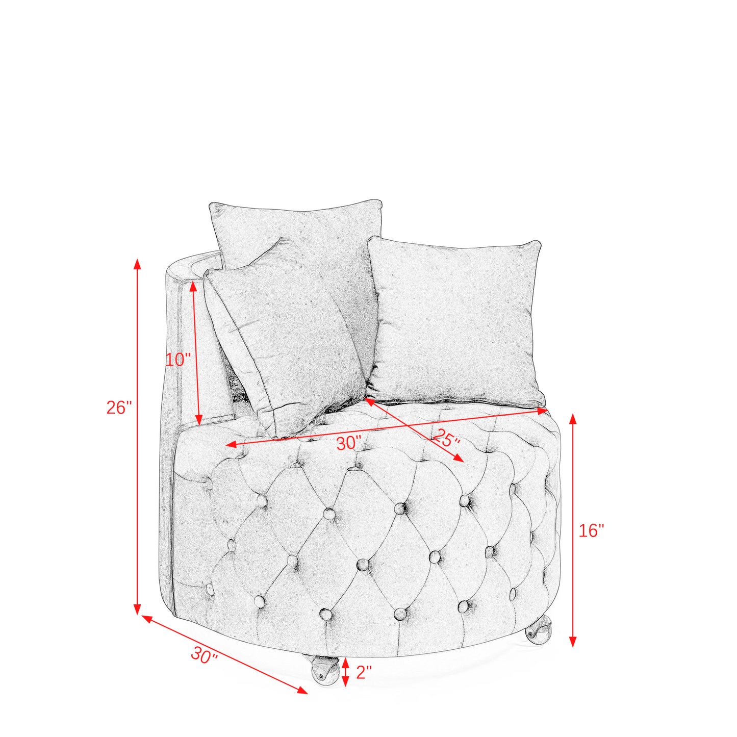 Tufted, Velvet Swivel Chair With Throw Pillows