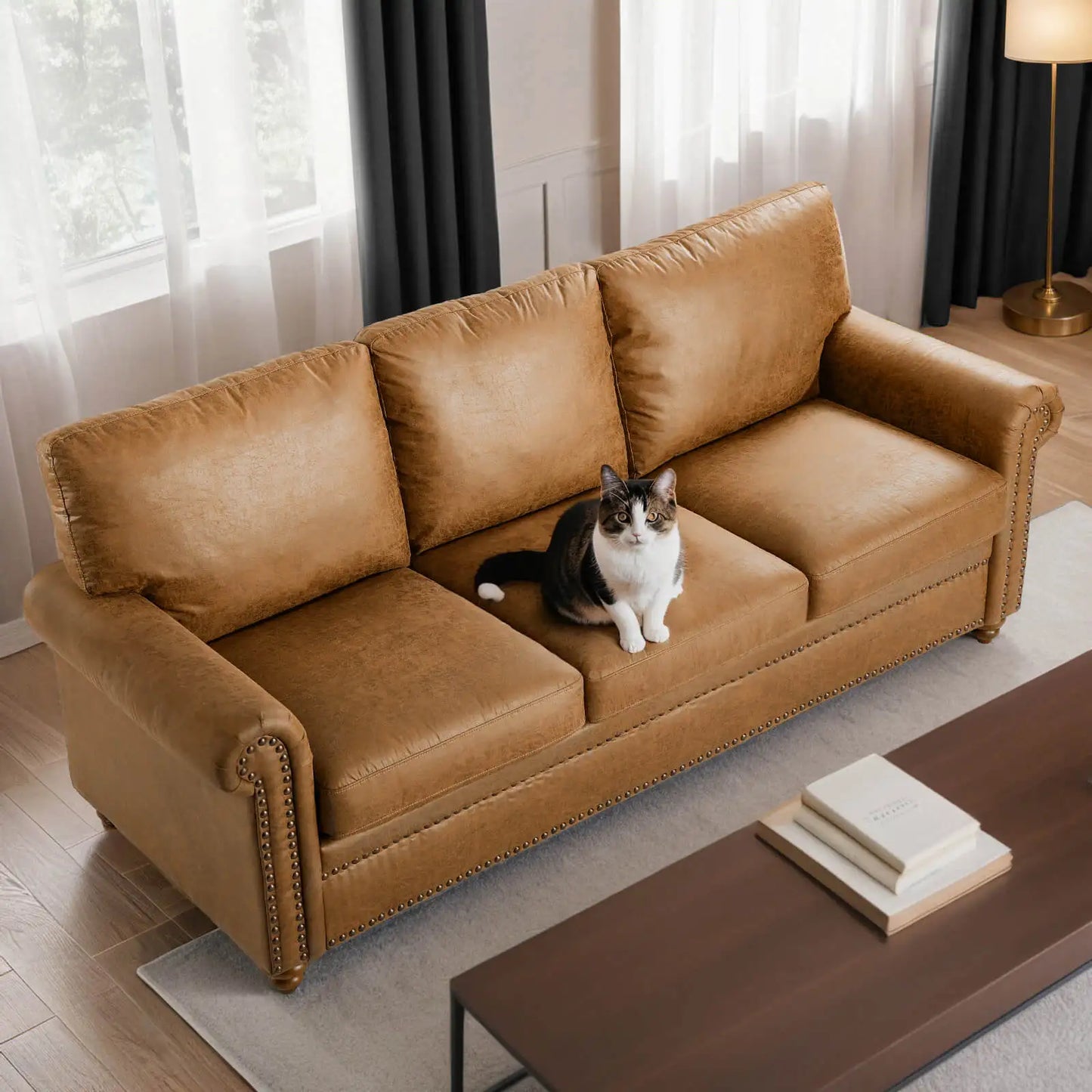 Faux Leather Sofa with Rolled Arms