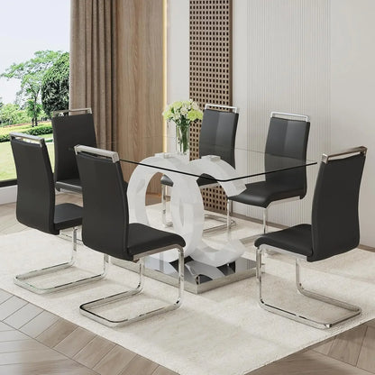 Modern Faux Leather Glass Dining Room Set