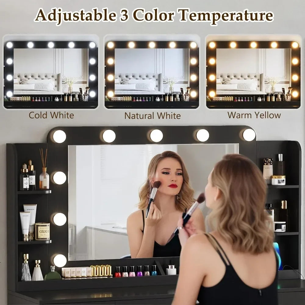 Hollywood Vanity With Large Mirror & Lights