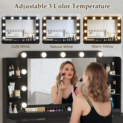 Hollywood Vanity With Large Mirror & Lights