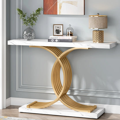 Designer Gold Entryway Table With Faux Marble