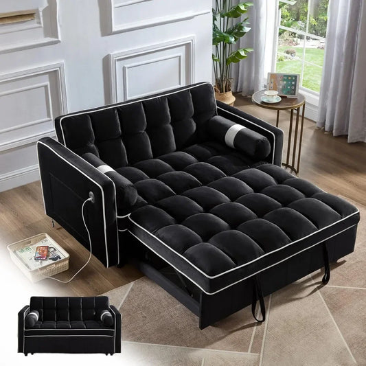 Modern Velvet Sleeper Sofa With USB
