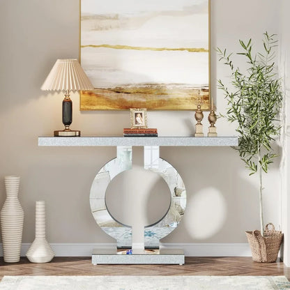 Entryway Glass Sofa Table with Mirror Finish