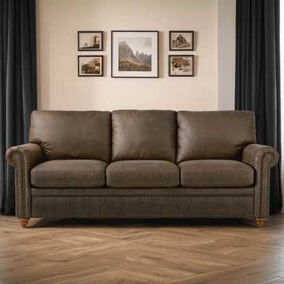 Faux Leather Sofa with Rolled Arms