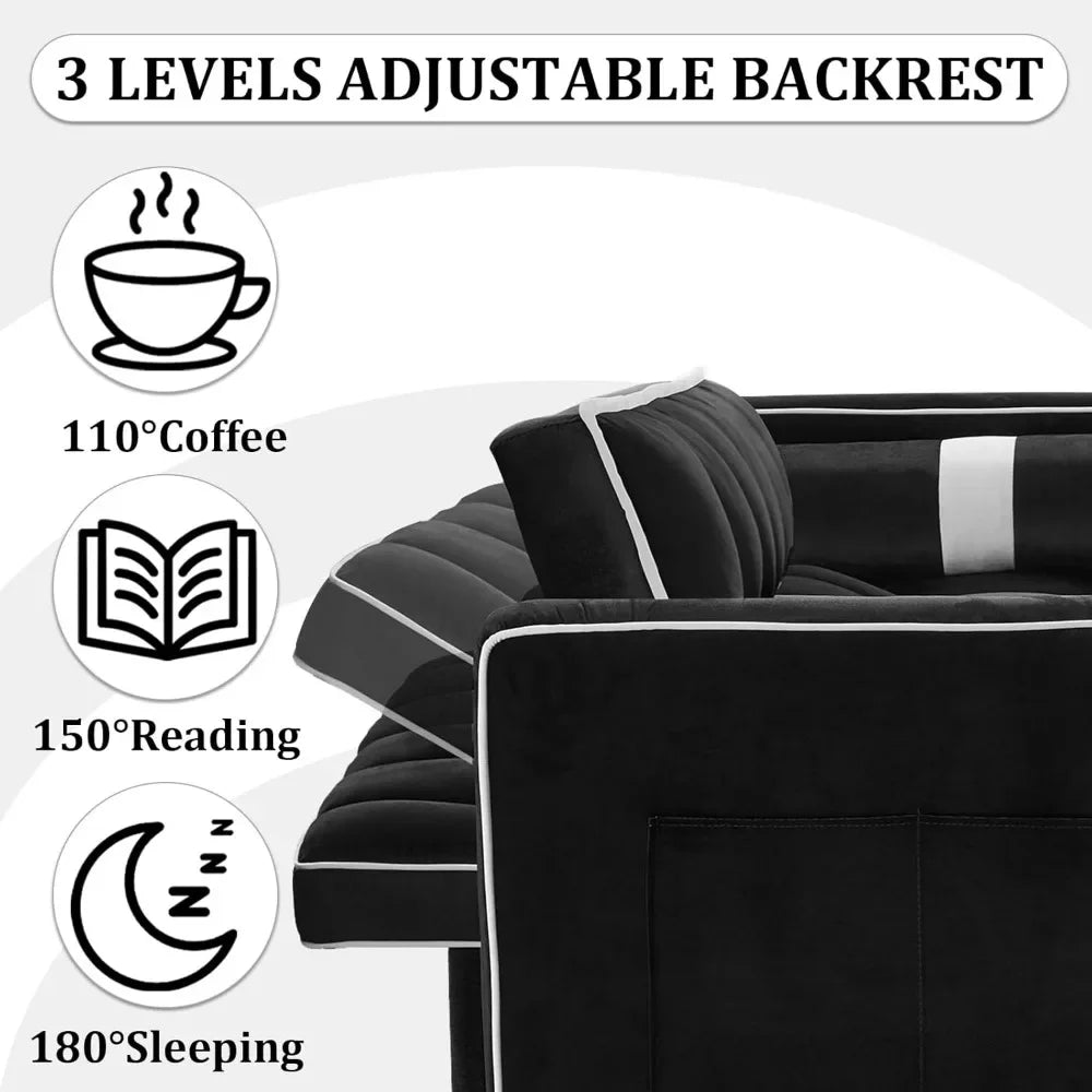 Modern Velvet Sleeper Sofa With USB