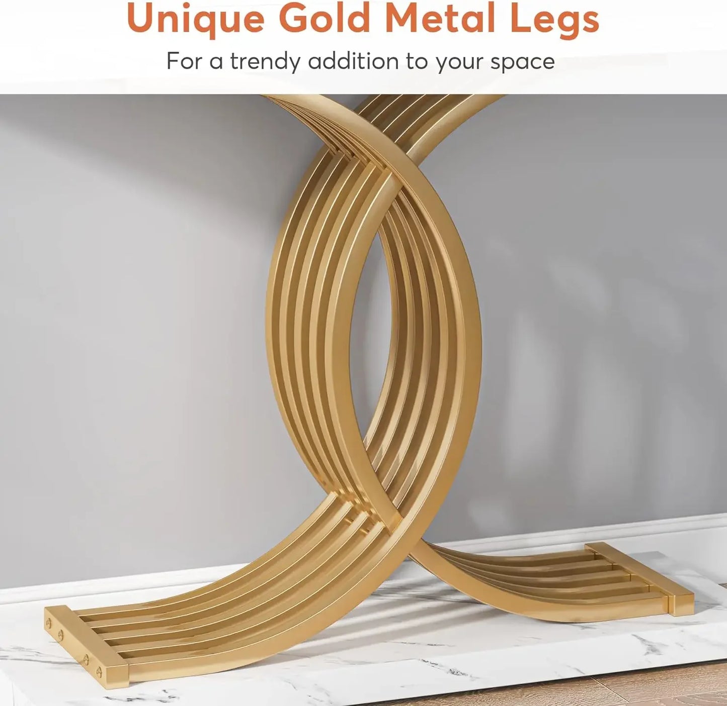 Designer Gold Entryway Table With Faux Marble