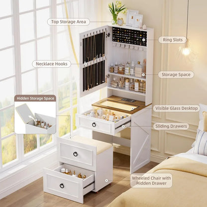 Compact Vanity with Lights, Mirror & Jewelry Storage