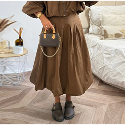 Linen Blend Zip Crop Top & Pleated Skirt ( Sold Separately)