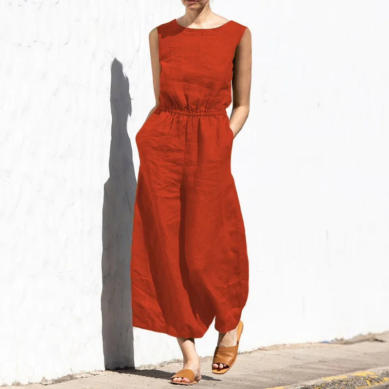 Linen Sleeveless Jumpsuit