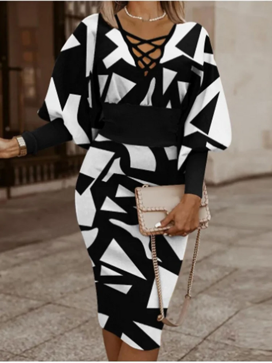 Geometric High Waist Dress