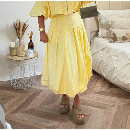 Linen Blend Zip Crop Top & Pleated Skirt ( Sold Separately)