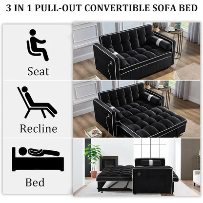Modern Velvet Sleeper Sofa With USB