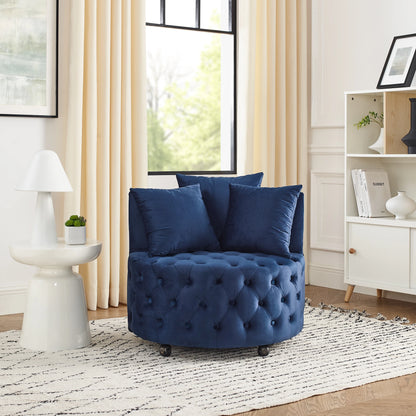 Tufted, Velvet Swivel Chair With Throw Pillows