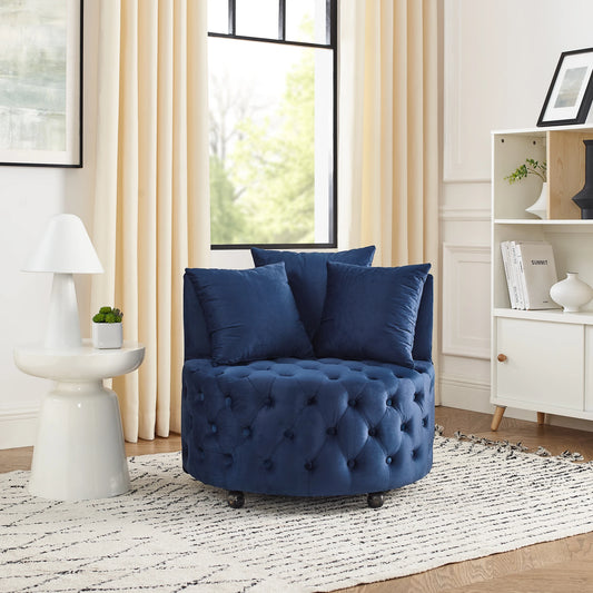 Tufted, Velvet Swivel Chair With Throw Pillows