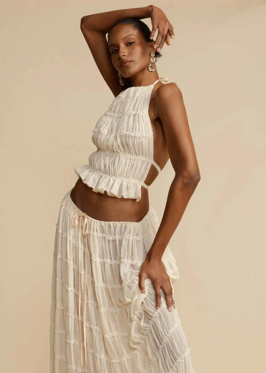 Ruched Halter Skirt Set