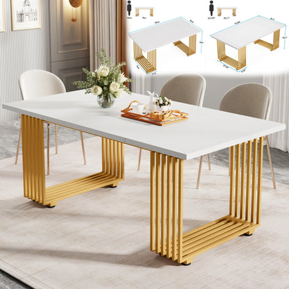 63-Inch Rectangular Dining Table with Faux Marble Table Top, (Chairs Not Included)