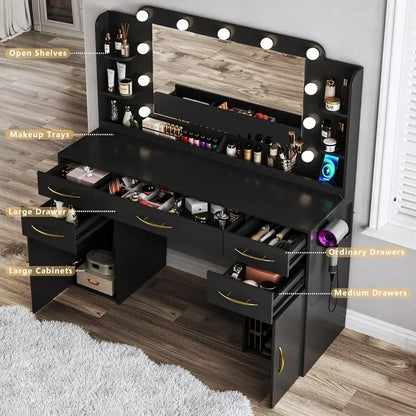 Hollywood Vanity With Large Mirror & Lights