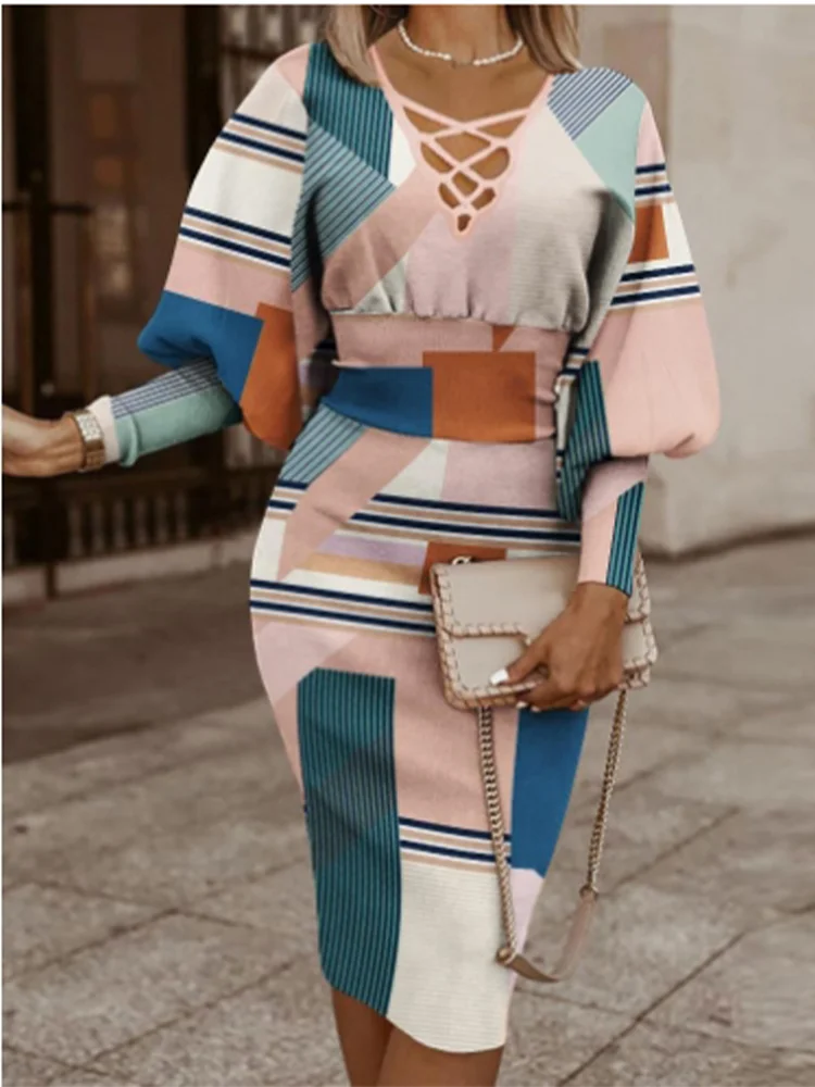 Geometric High Waist Dress